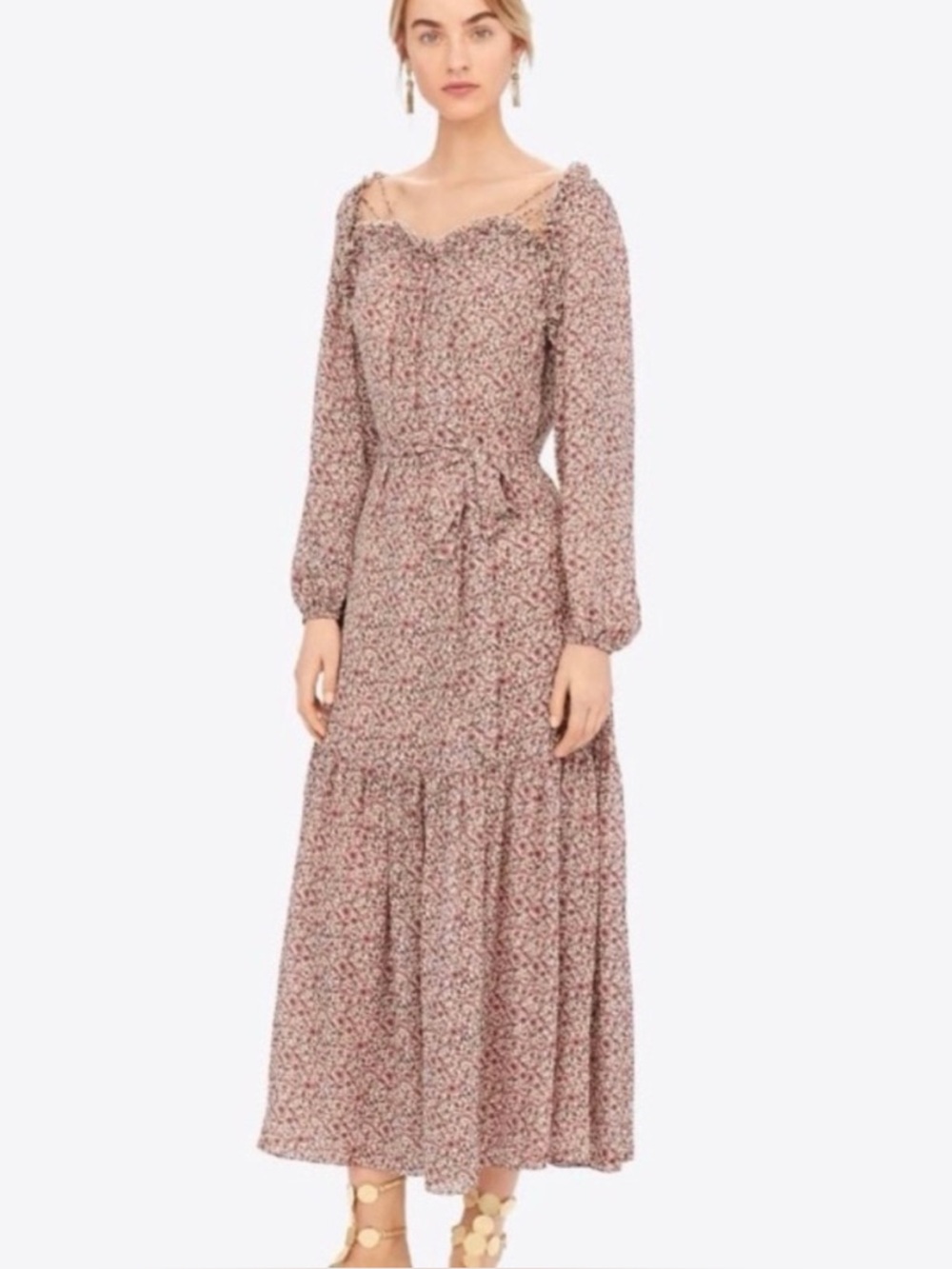 $898 NWT Tory Burch Size 4 Floral Georgette Silk Maxi Dress Long Sleeve Feminine
